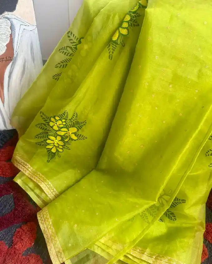 A Elegant Premium Organza Saree with Embroidery #OM519 - Image 3
