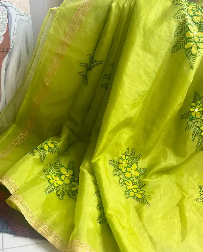 A Elegant Premium Organza Saree with Embroidery #OM519 - Image 2